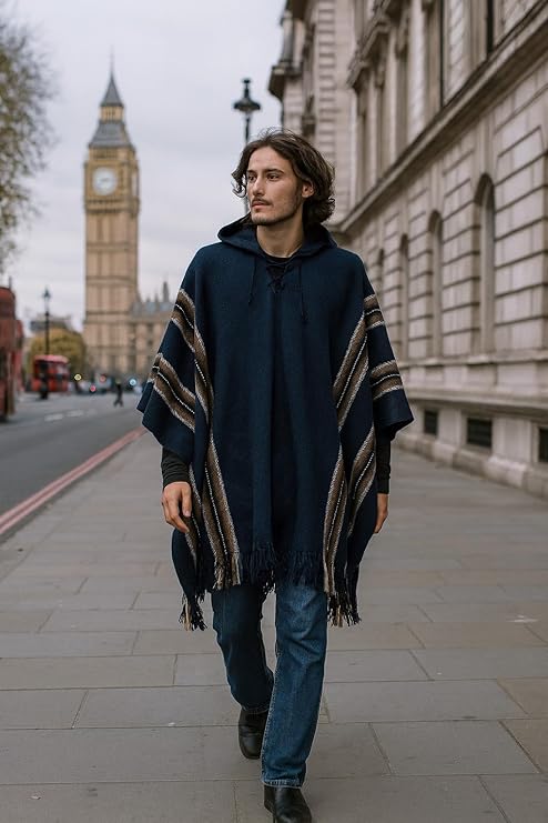 Blue Alpaca Poncho for Men - Image 5