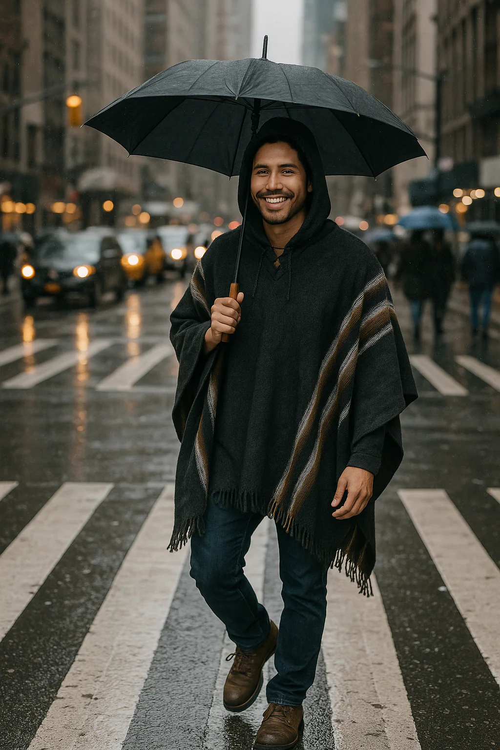 Dark Gray Hooded Poncho for Men - Image 4