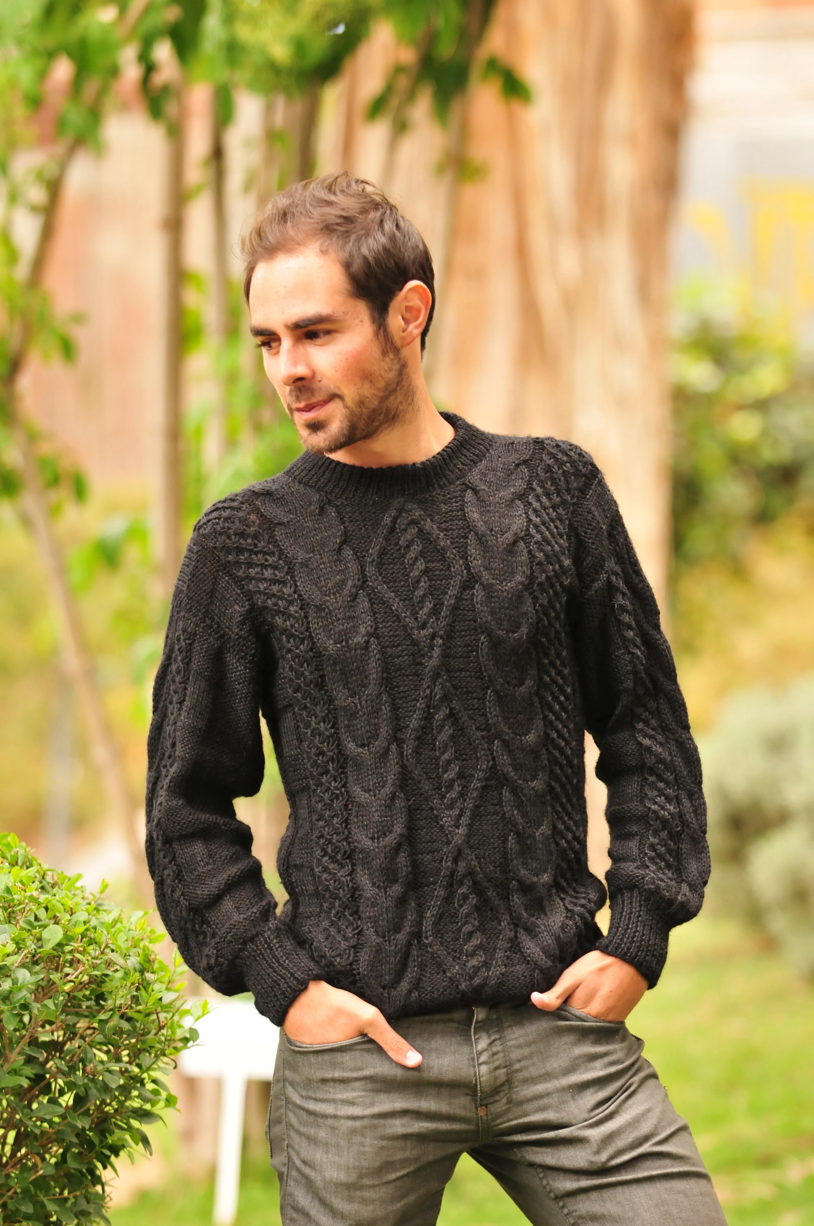 Hand Knitted Black Alpaca Sweater for Men - Image 3