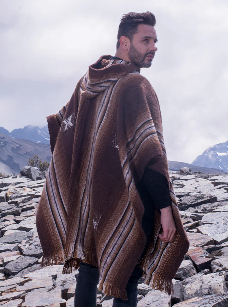 Hooded Poncho with Stripes for Men - Image 3